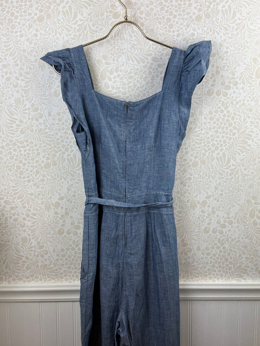 La Vie Rebecca Taylor Chambray Linen Sleeveless Jumpsuit - Size - Medium - NWT - Picture 7 of 12